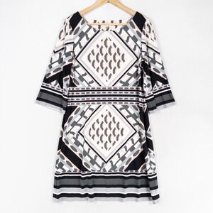 Calvin Klein Dress 12 Multicolor Geometric Stretch Knit Sheath 3/4 Sleeve Career